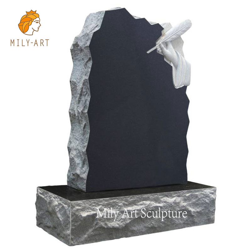 Simple Granite Headstone with Carving Feather Granite Monuments