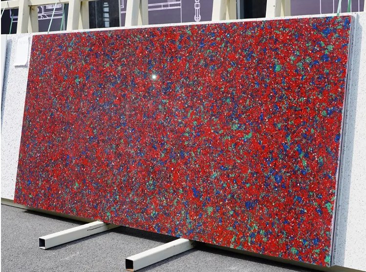 China Building Material 20mm 30mm Red Artificial Crystal Stones Quartz Stone Slab Kitchen Countertop