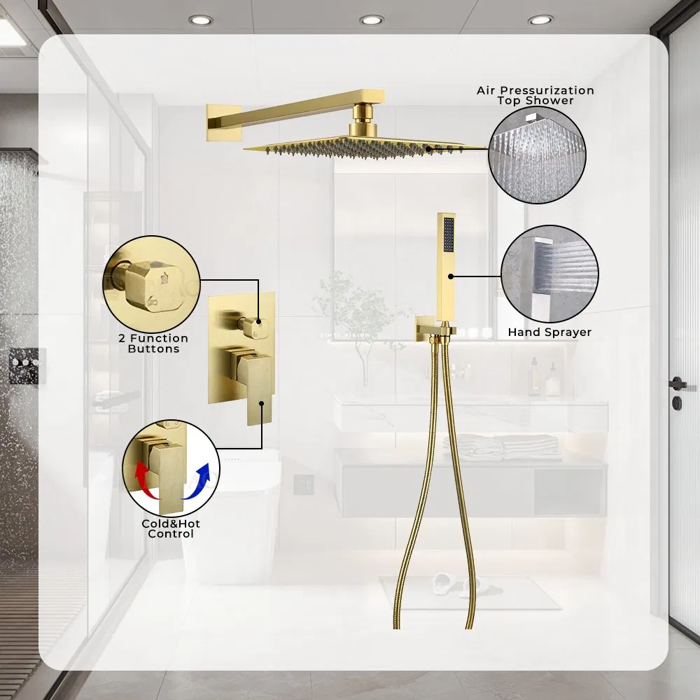 Modern Brushed Gold Concealed Stainless Steel Shower Set