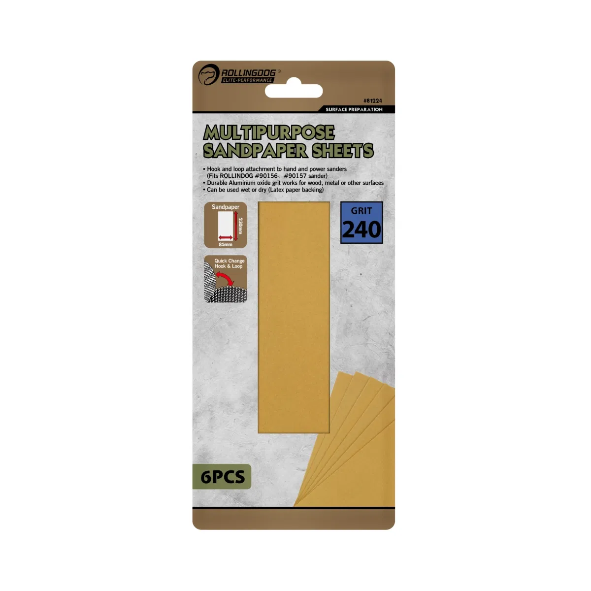 Rolingdog-Elite 81224 Multipurpose Sandpaper Sheets (6PCS) 240 Grit