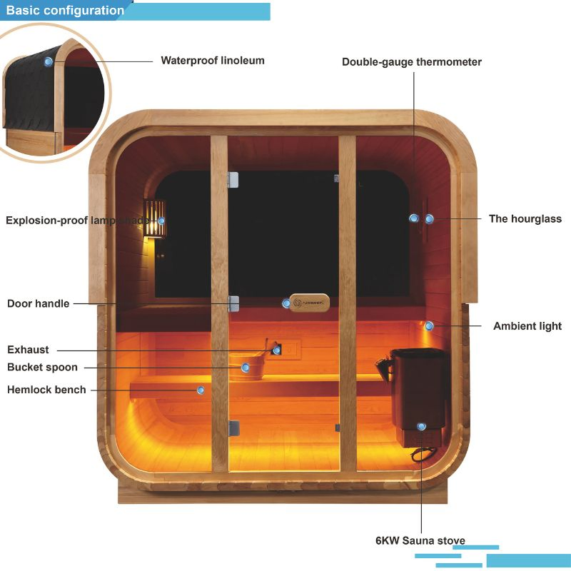 Люкс сауна из хемлока для 5-6 человек с закалённым стеклом