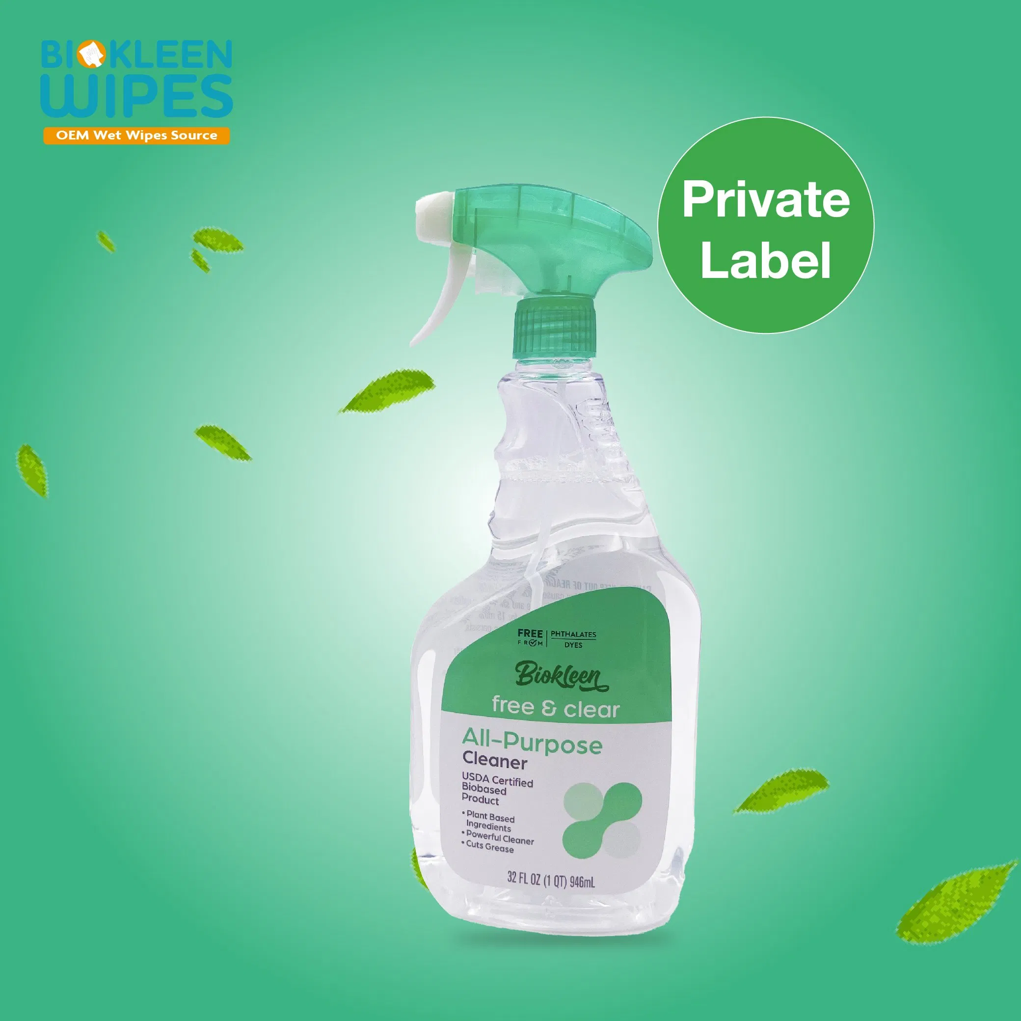 Biokleen Custom Factory Supply 946ml Streak Free Glass & Surface Cleaner for Mirrors Windows Kitchen Home and Auto