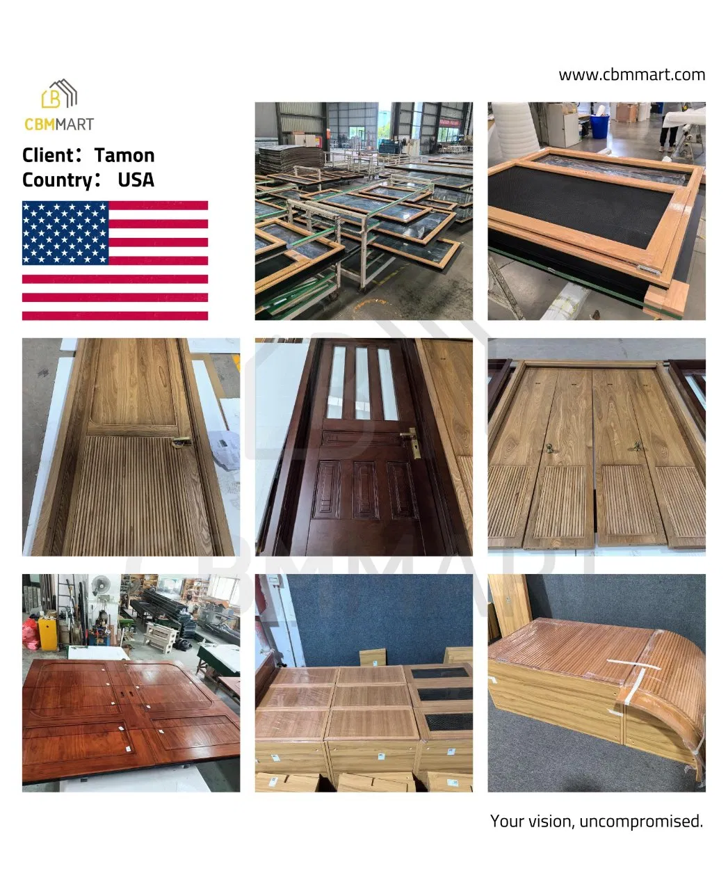 Cbmmart Cheap Price Entrance Teak Solid Wood Room Tempered Glass Door Panel Malaysia Oak Design with Hinge Handle Lock