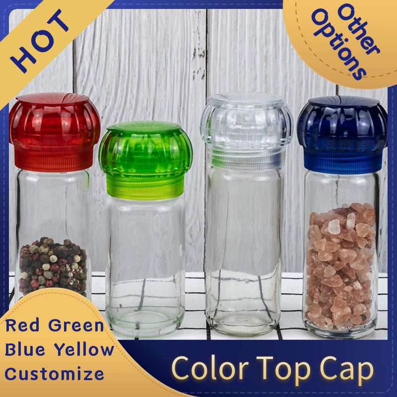 Стеклянная мельница для специй 100 мл с пластиковой крышкой