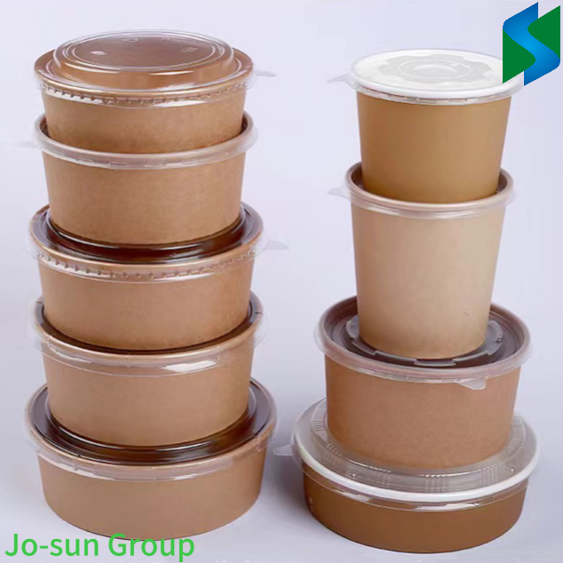 1100ml Disposable Take Away Kraft Round Salad Bowl with Paper Lid