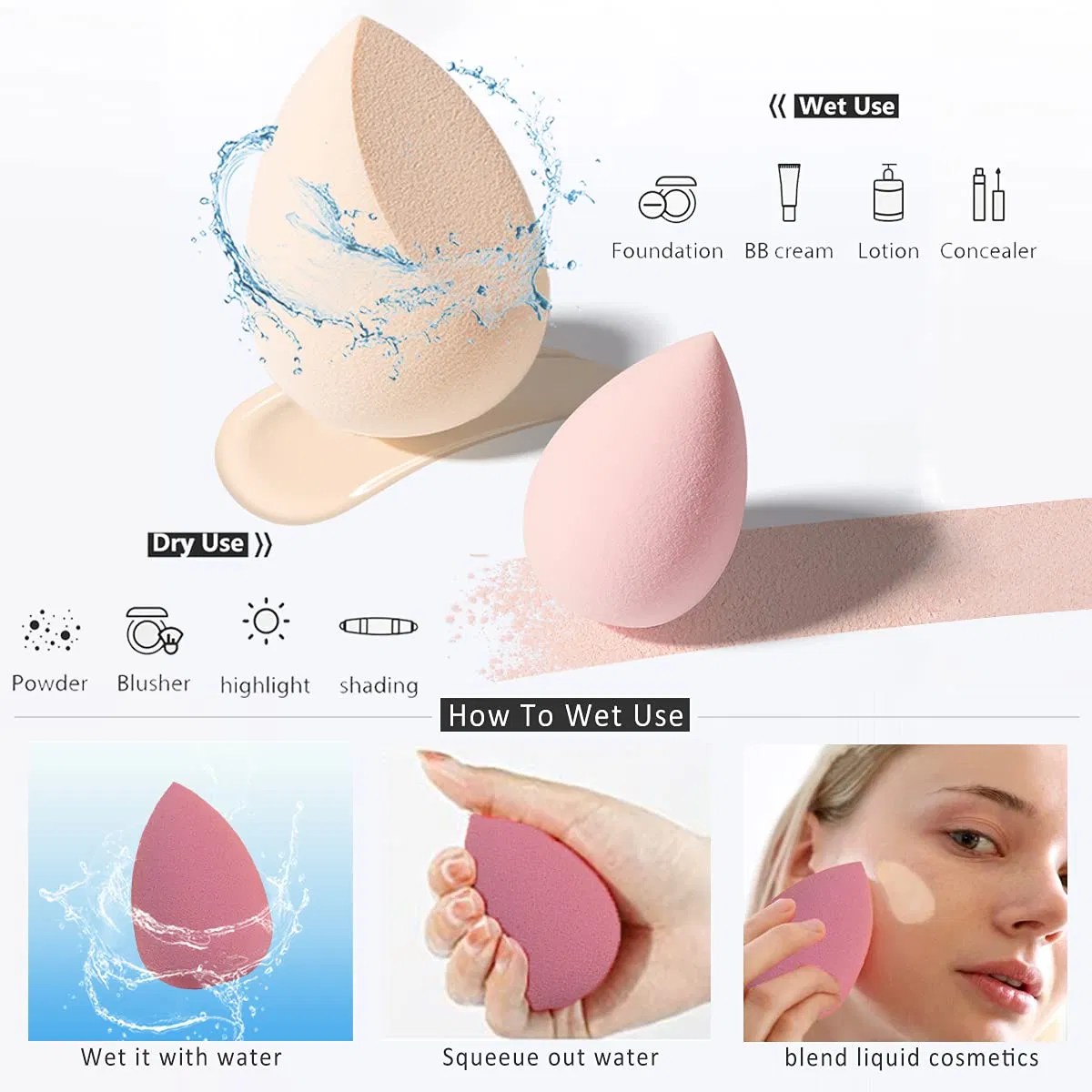 5 PCS Makeup 5 PCS Makeup Sponges Set with 1 Holder and Egg Case
