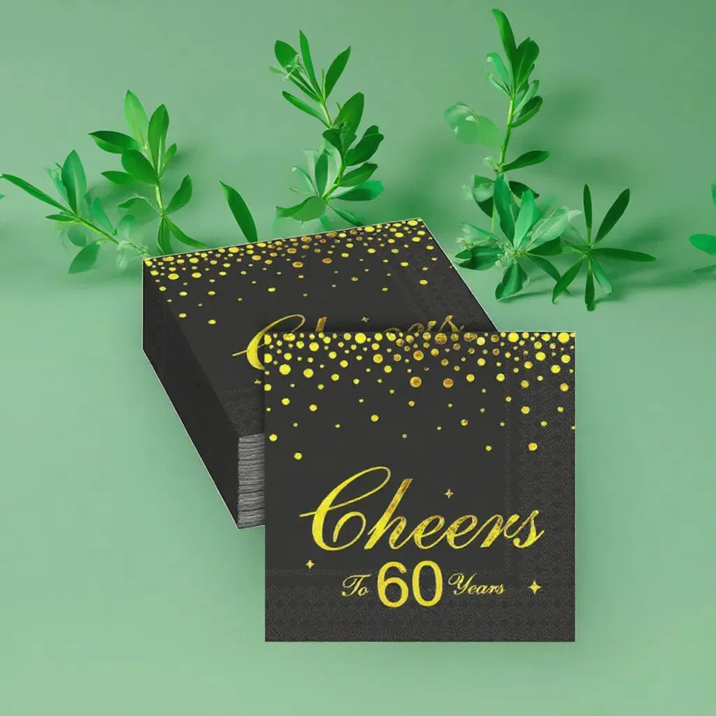 Wholesale 2/3ply Custom Napkins with Logo Foil Black Restaurant Wedding Party Beverage Personalized Cocktail Paper Napkin