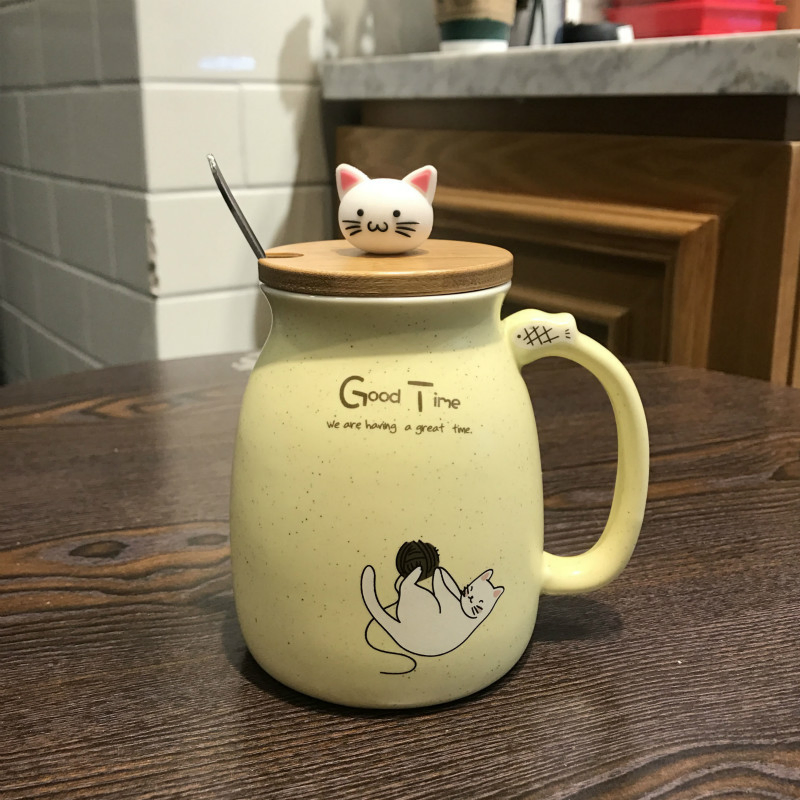 Cute Ceramic Coffee Mugs with Lovely Kitty Lid Kawaii Novelty Tea Cup Pink Mug for Women