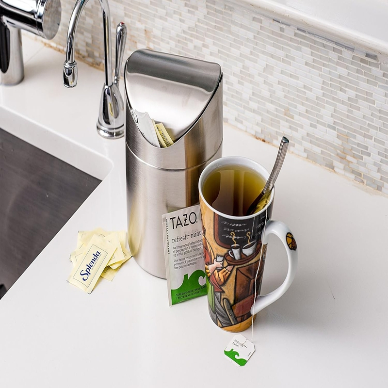 Commercial Office Hotel Table Top Stainless Steel Mini Bin Can with Flip-Top Lid