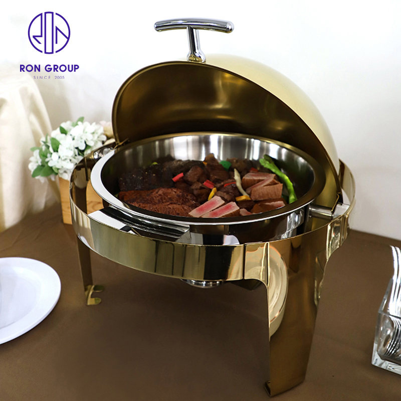 Factory Price Buffet Stove Visible Silver with Gold Rectangle Food Warmer Electric Ues Fuel Use Chafing Dish