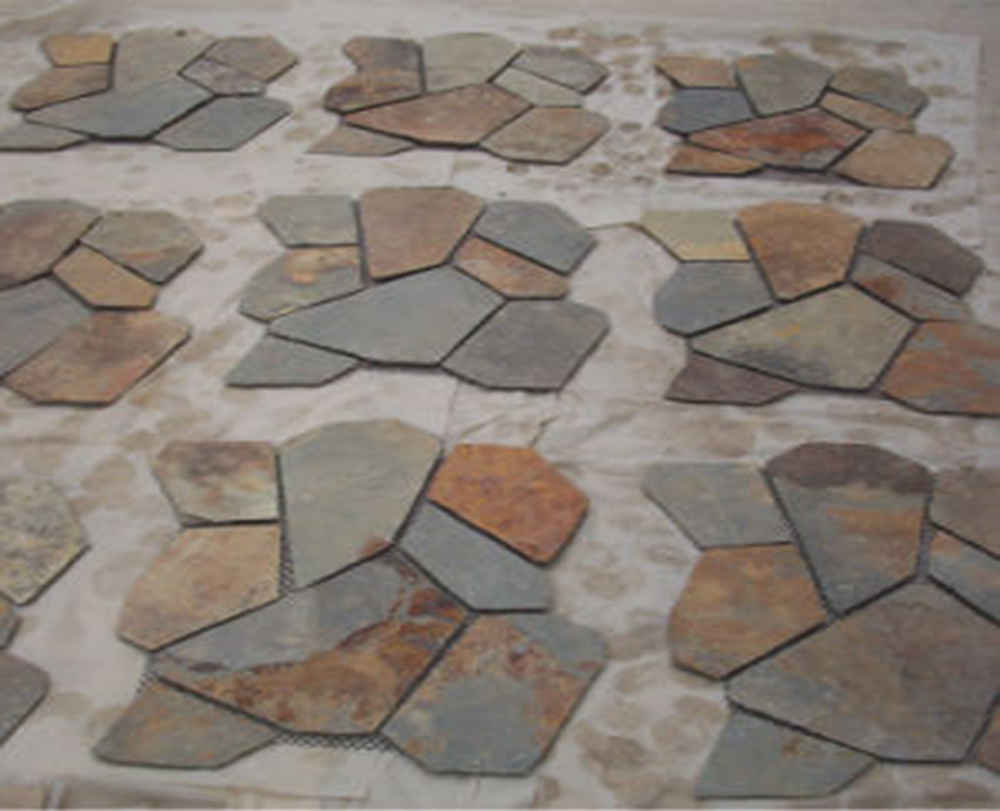 Exterior Decoration Natural Slate Paving Rusty/Yellow Wooden Vein Slate Flagstone Pattern Landscape