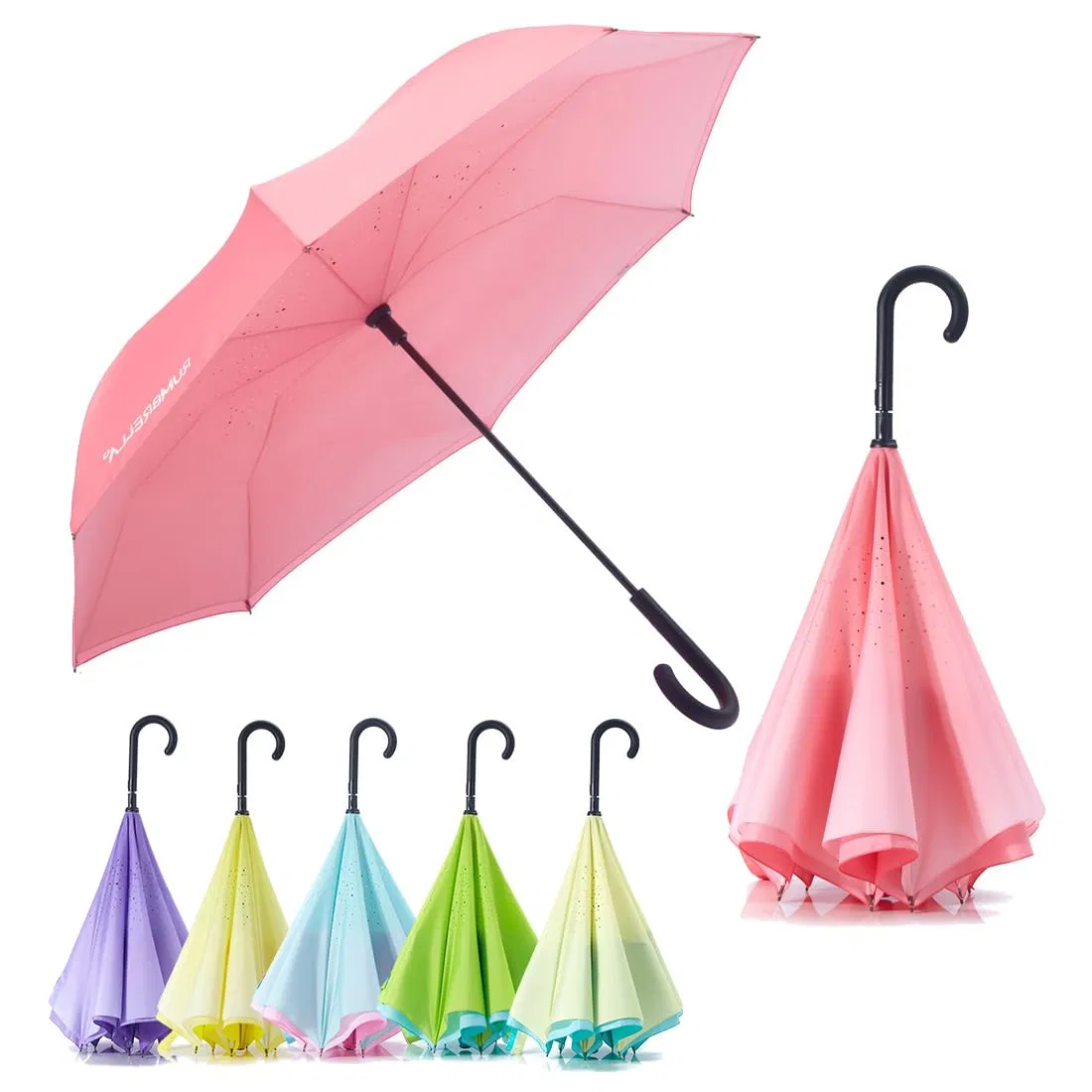 Reverse Umbrella Auto Close Windproof Car Umbrella Inverted with J Hook Handle for Women Girls, Children Reverse Umbrella, Kids Inverted Umbrella