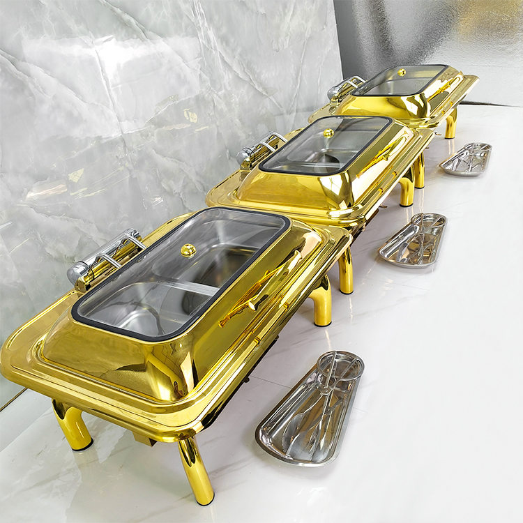 9L Gold Chafing Dish Luxury Hotel Restaurant Use Stainless Steel Restaurant Heating Equipment Buffet Food Warmer