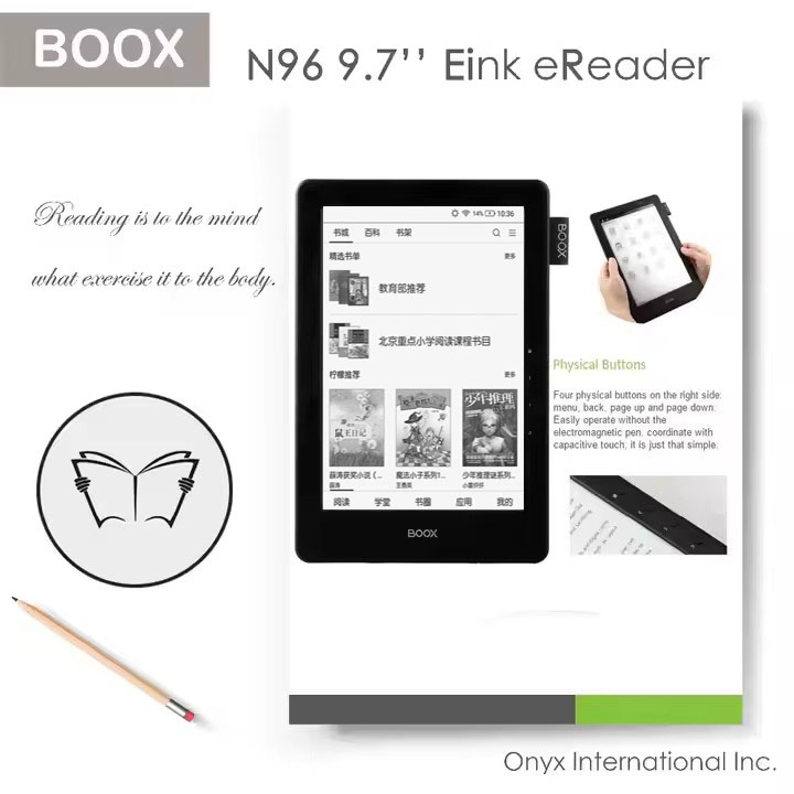 9.7 Inch Eink Reader with 16GB Flash Memory and TF Card Extending Supporting WiFi & Bluetooth Wireless Mode and Capacitive Touching Screen