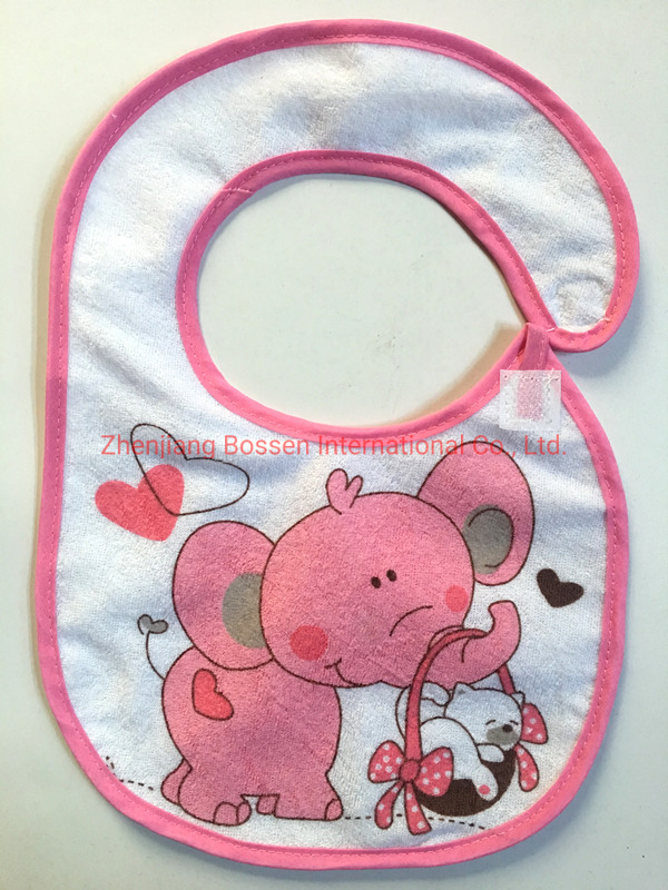 OEM Custom Design Logo Print Cotton Terry Baby Bibs with Cardboard Package Factory