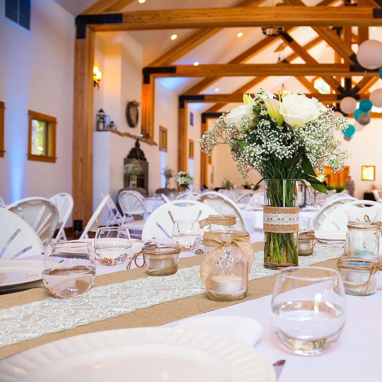 Customized Wedding Party Middle Lace Burlap Table Runner