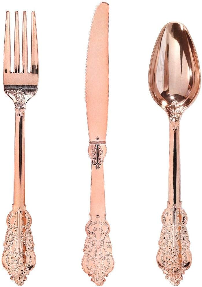 Elegant Rose Gold Heavy Duty Disposable Cutlery Set for Parties