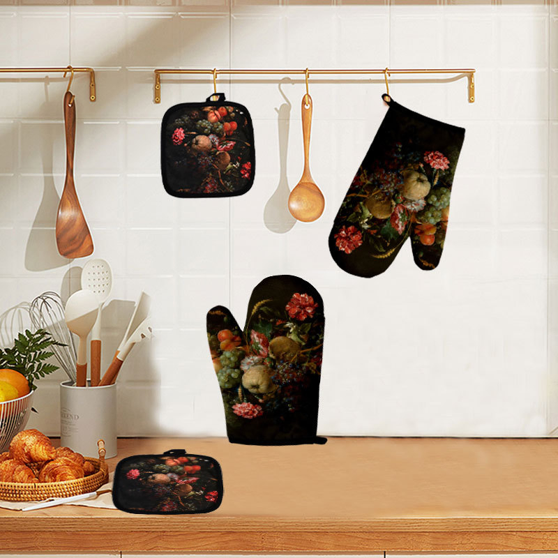 Cross-Border Heat-Insulating Gloves, Kitchen High-Resistant Gloves, Microwave Ovens Printed Gloves