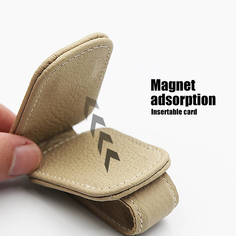 Car Sunglasses Holder Magnetic Sunglasses Clip Cowhide Glasses Case Mount Ticket Card Clip