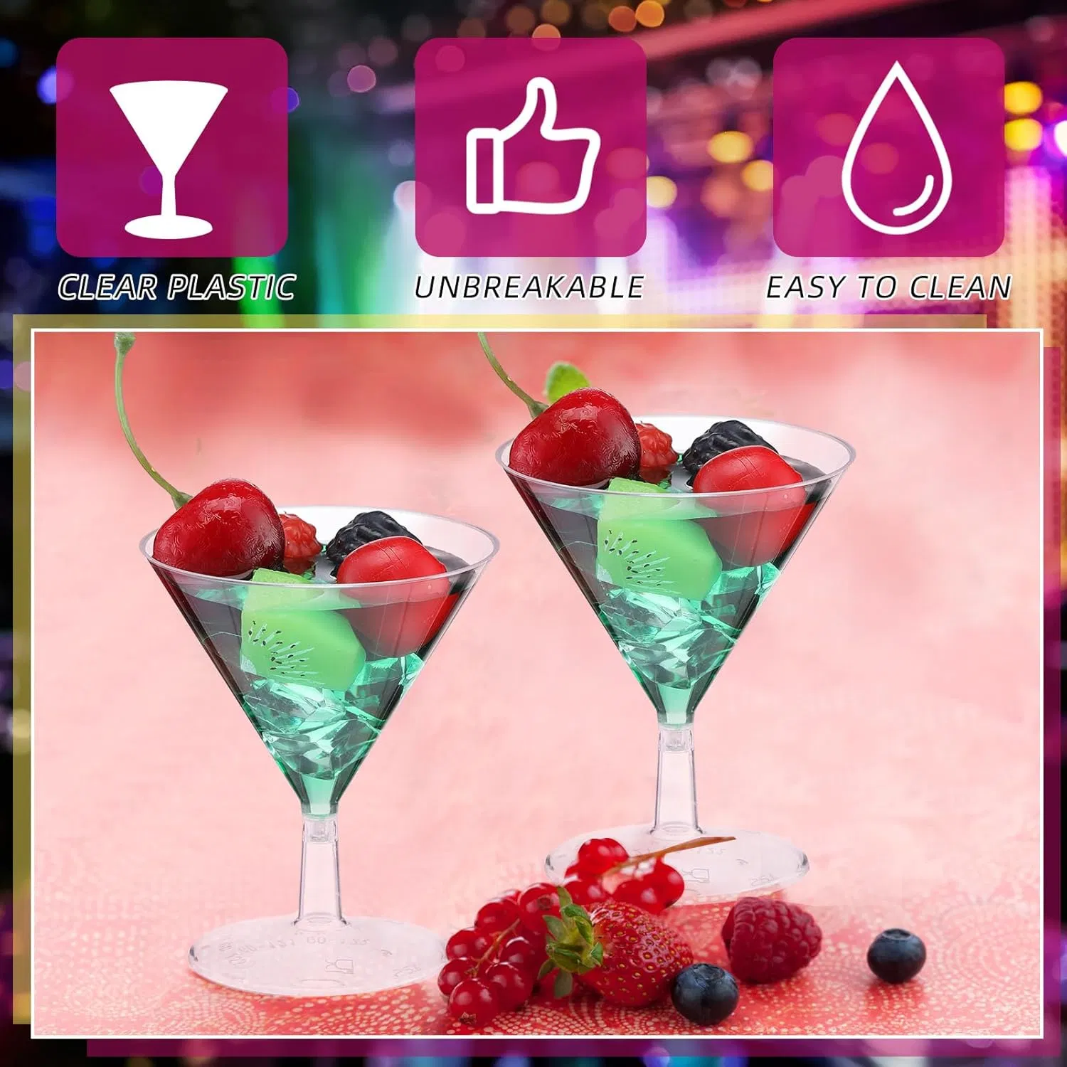 Plastic Martini Glasses Disposable Clear Cocktail Dessert Parfait Glasses