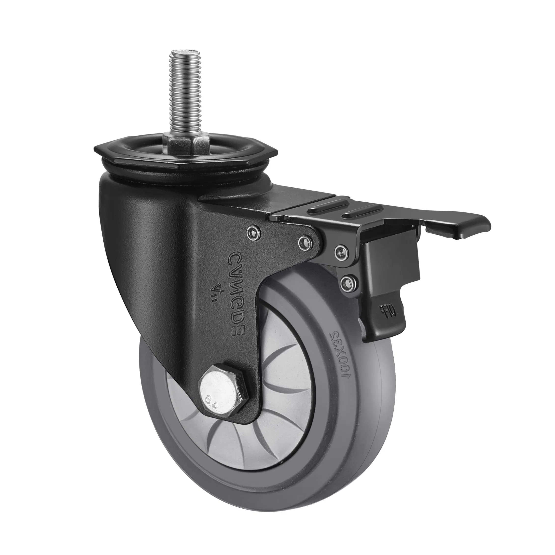 Medium Duty Caster with Total Brake & Grey TPR Rubber Wheels