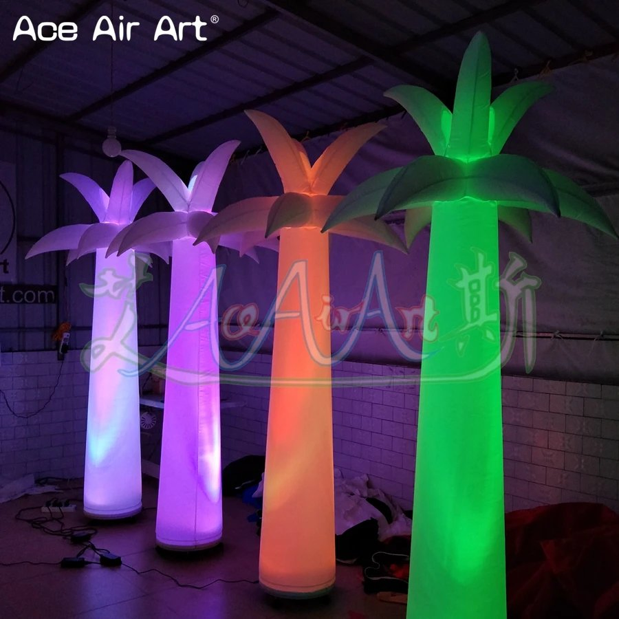 2.2mh Inflatable Palm Tree Forest Pillar Trees for Yard Decoration with Colorful LED Light