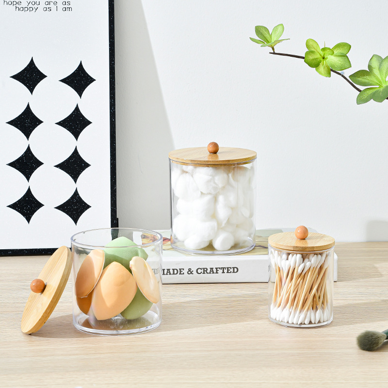 Bamboo Acrylic Qtip Holders Bathroom Storage for Cotton Balls, Swabs, Pads, Floss