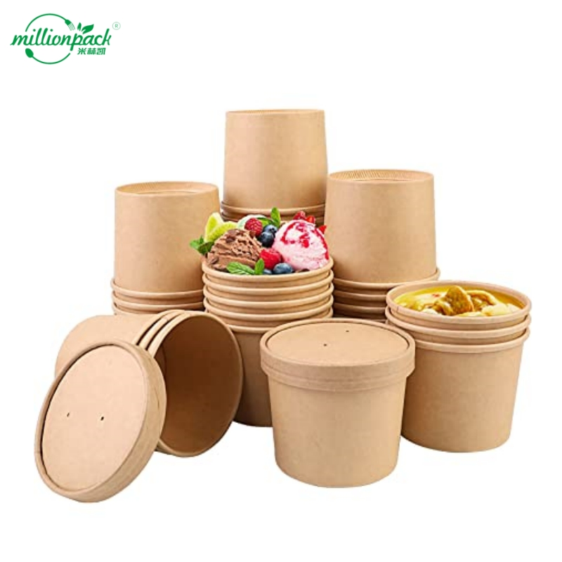 Logo Printed Paper Soup Cup Bundle Containing Kraft Paper Soup Bowl Item