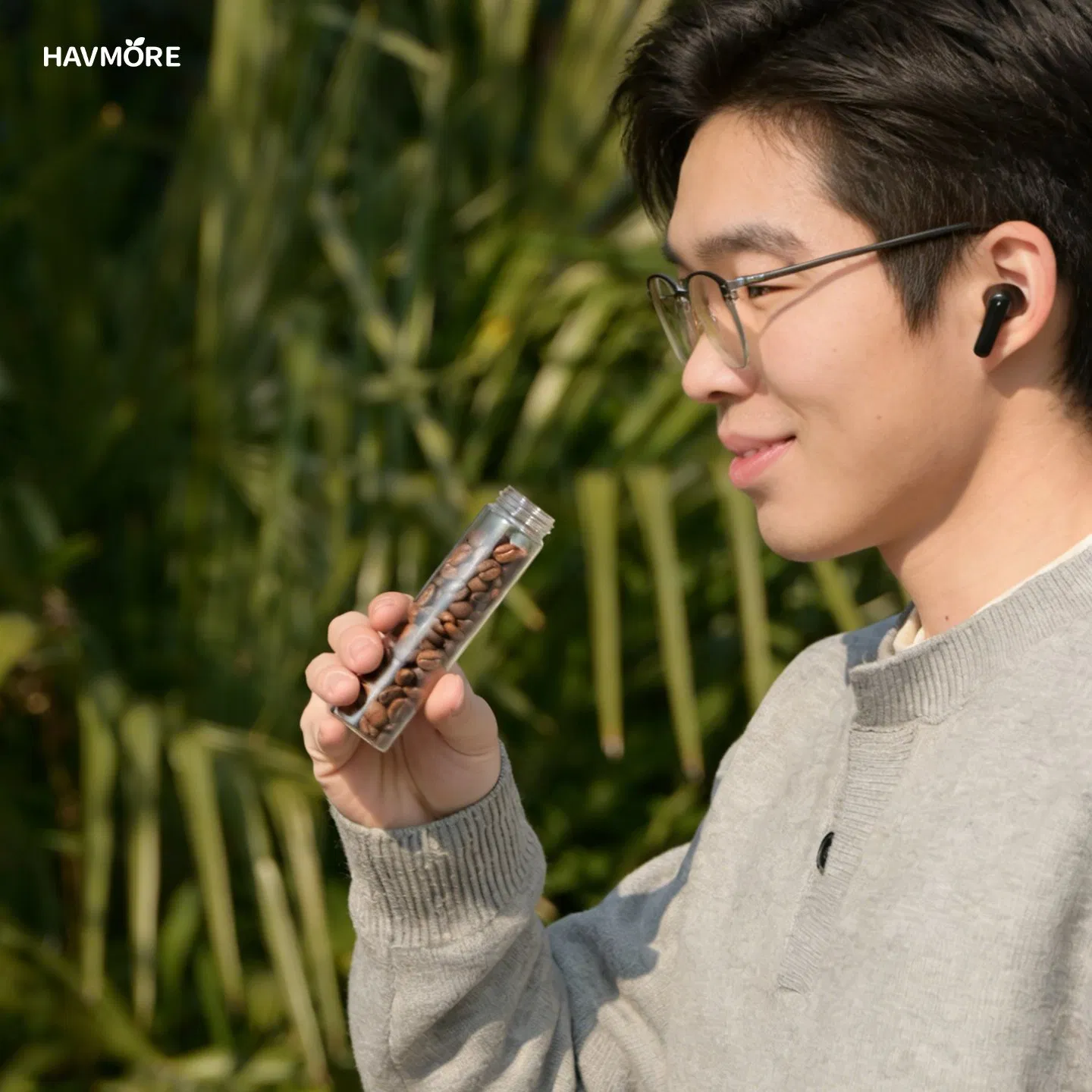 Clear Glass Coffee Bean Dispenser - Airtight Sealed Canister Tube for Kitchen Display