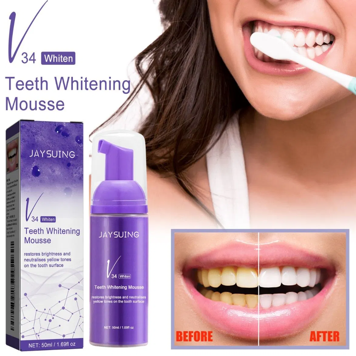 Online Wholesale Retail Teeth Whitening Mousse Deep Cleaning Cigarette Stains Repair Bright Neutralizes Yellow Tones Dental Plaque Breath Refreshing Toothpaste