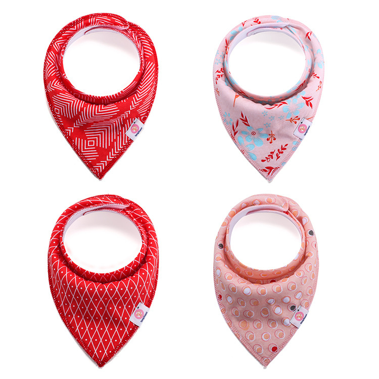 Custom Private Label 100% Cotton 4 Pack Organic Baby Drool Bandana Bib