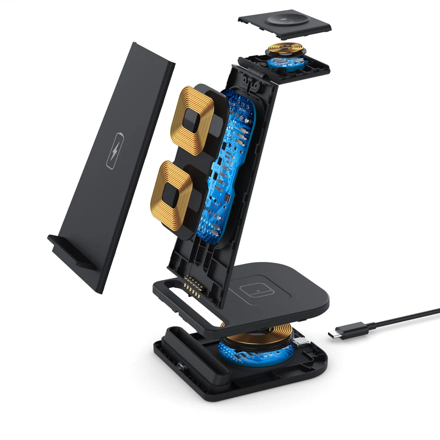 Magnetic and detachable design 3 in 1fast wireless charger dock station for mobile phone/smart watch/earphone