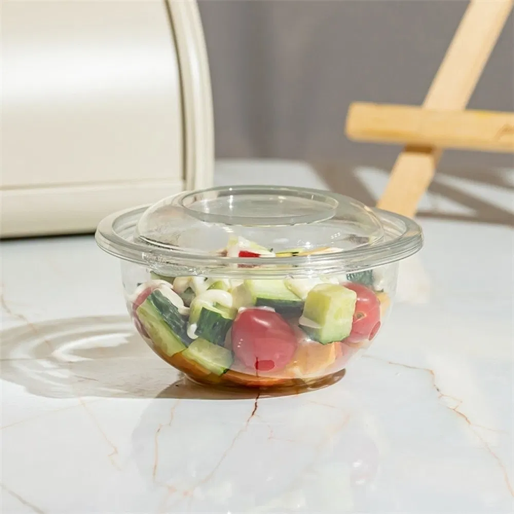 Transparent Disposable Plastic Round Salad Bowl for Fast-Food Takeaway