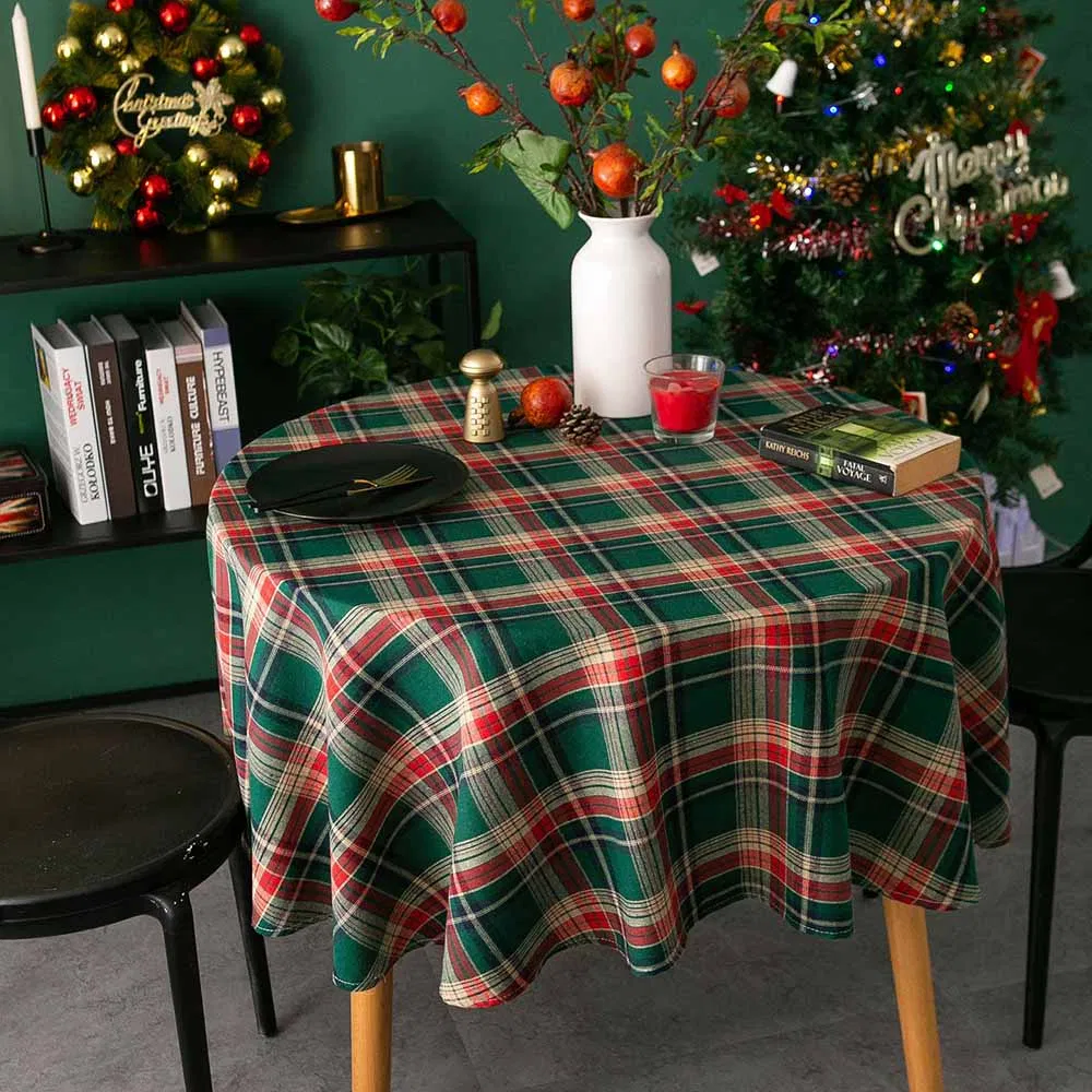 Nordic Christmas Plaid Round Tablecloth