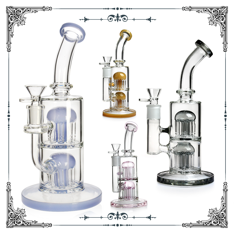 Customized Smoking Set DAB Rig Glass Pipe Smoking Water Pipe Glass Bubbler with Double 8 Arms Percs