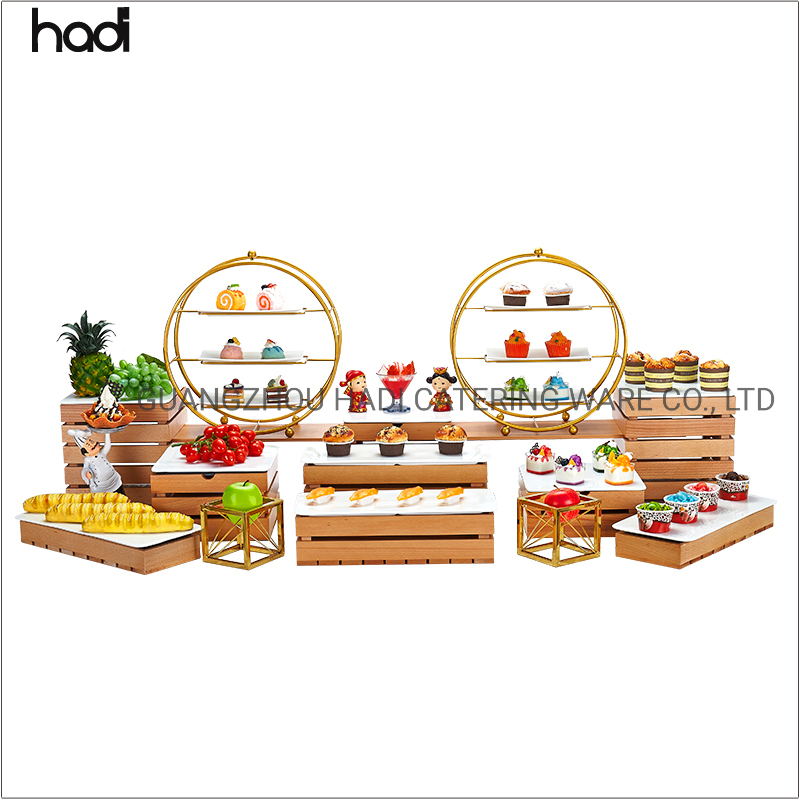 Hadi Catering Supplies for Restaurants Rectangular Wooden Display Riser Table Buffet High Risers Sapele Wooden Elevation for Buffet