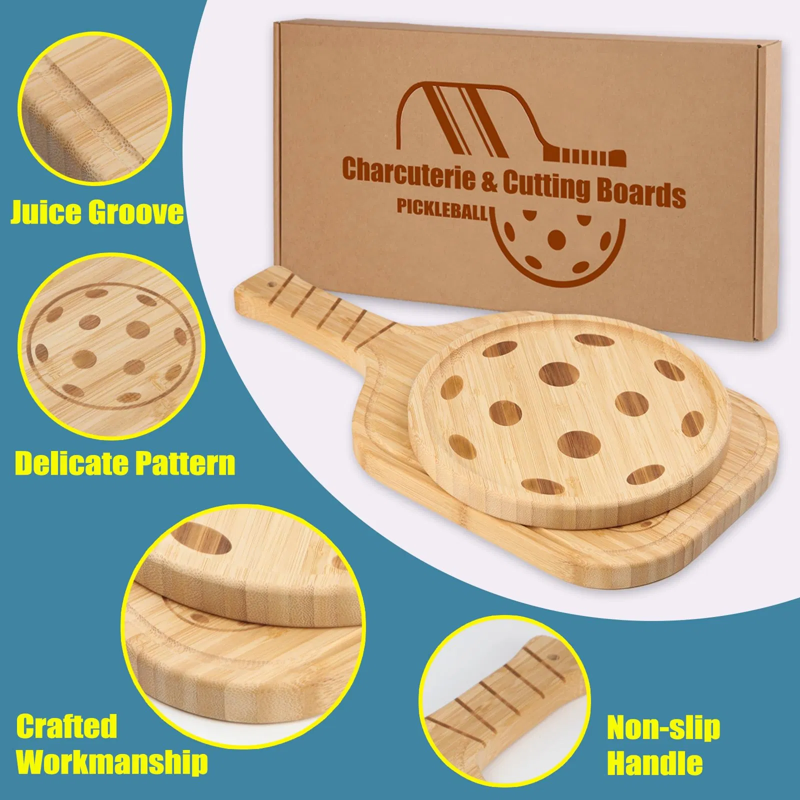 Pickleball Charcuterie Boards Set, Cheese Board with Handle, Serving Tray & Cutting Board Set for Pickleball Fans Club Gatherings