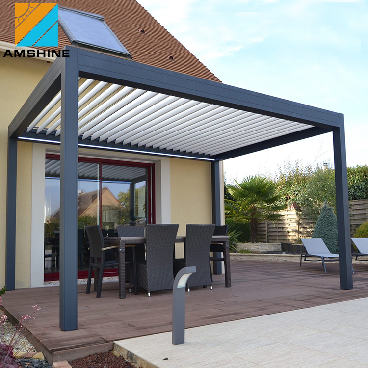Modern Outdoor Shade Aluminum Louver Roof Gazebo Waterproof Patio Cover LED Light Garden Decorations Sunshade Pergola Terrace