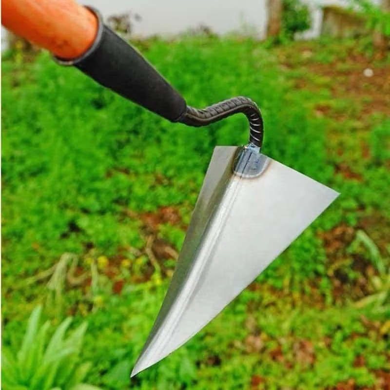 Manganese Steel Triangular Hoe Wood Handle Heat Treated Polished Trenching Tool