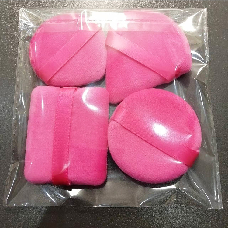Factory Supplier Velvet Cotton Powder Puff Round Ribbon Flutter Air Cushion Sponge Makeup Velvet Flocked Sponge Puff