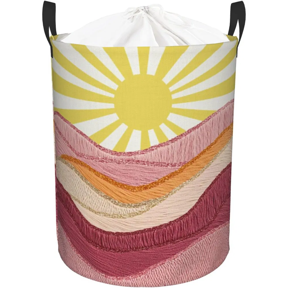 Waterproof Boho Laundry Basket with Drawstring Cover and Reinforced Handles