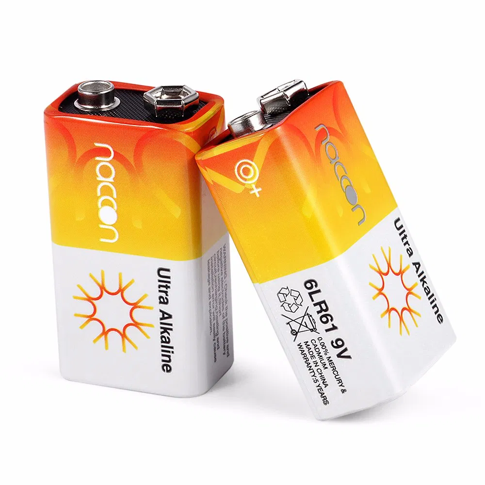 Factory Directly Supply Kc/CCC/ CE/RoHS 6lr61 High-Discharge Minutes 9V Premium Quality Alkaline Battery for Wireless Microphone/Smoke Detector