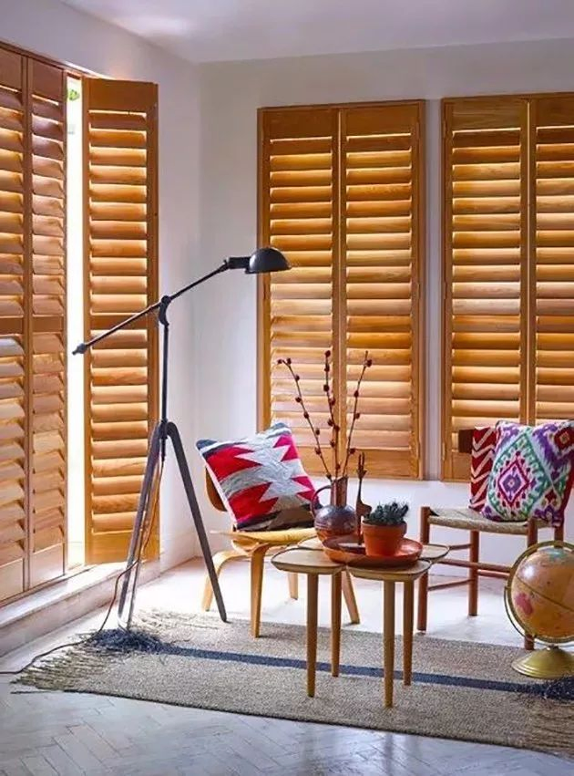 Stained Color Paulownia Shutters Z-Frames Shutters Are Mounted Inside The Window Opening