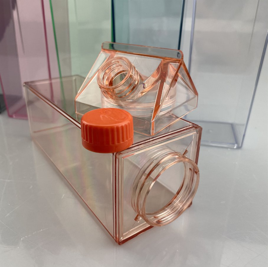 BPA Free Cute Square Shape Transparent Clear Milk Box Water Bottles