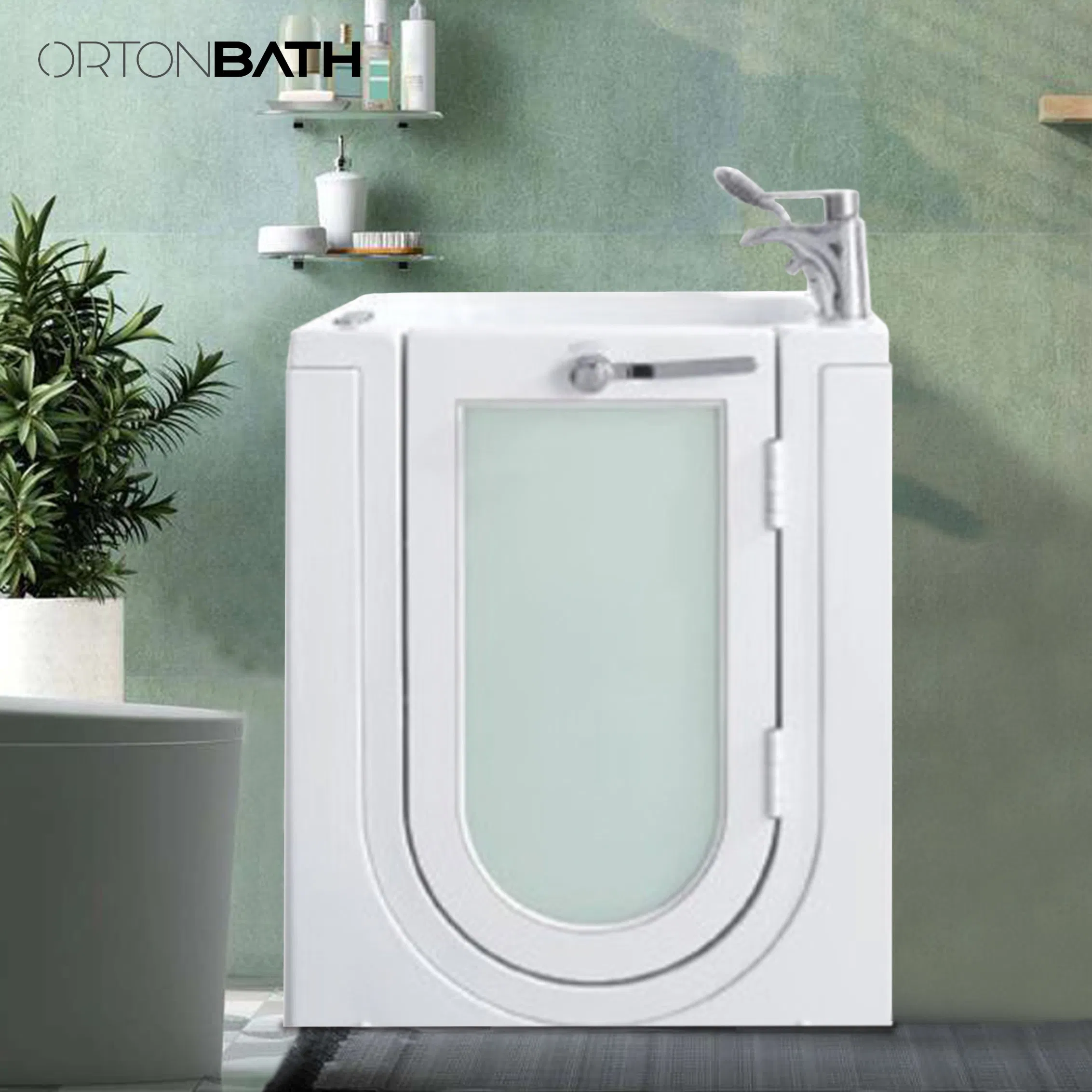 Ortonbath Ready Walk-in Tub for Senior SPA Suite Air Jetted Right-Side Door Opening Rectangular Soaking Ada Bathtub Glass Door