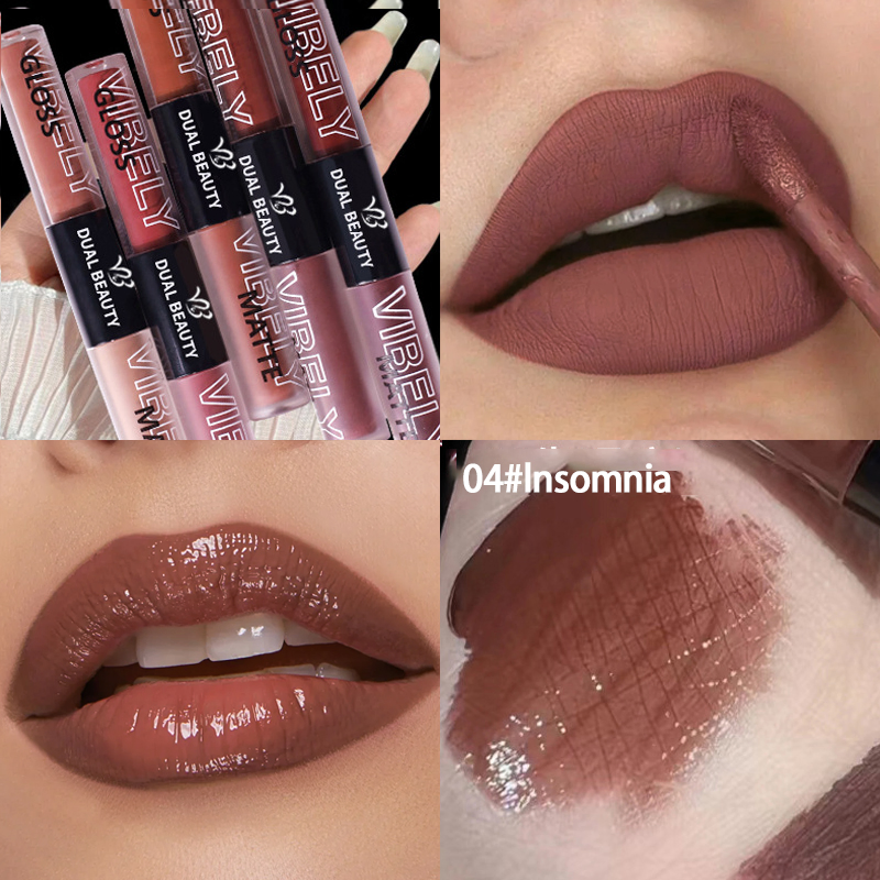 Lip Beauty Makeup Double Head Nude Matte Moisturizing Plumper Glossy Lipgloss