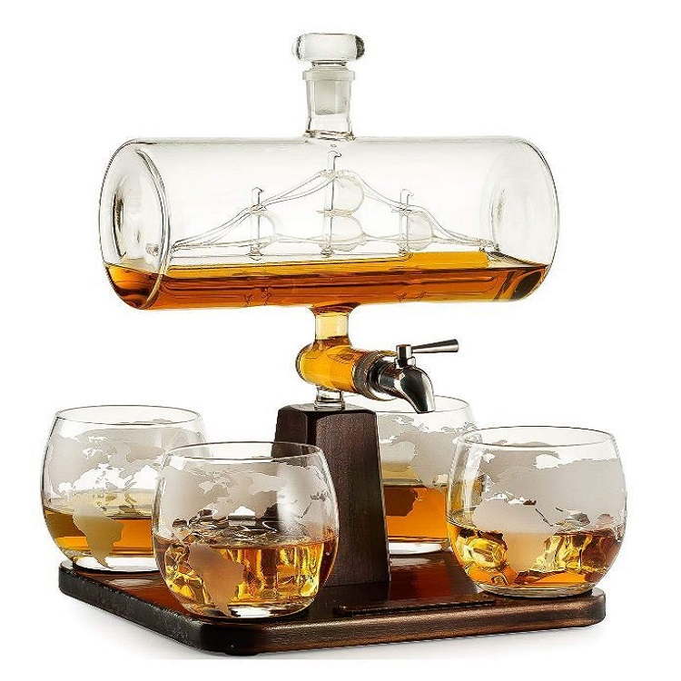 1000ml Four Glass Decanter High Borosilicate Glass Map Cup Decanter Whiskey Bottle Wine Glass Set