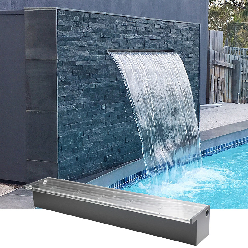 Pool Fountain Stainless Steel Pool Waterfall with 7 Colors LED Light Changing Remote for Spillway, Swimming Pool, Outdoor Garden Decorations Transparent
