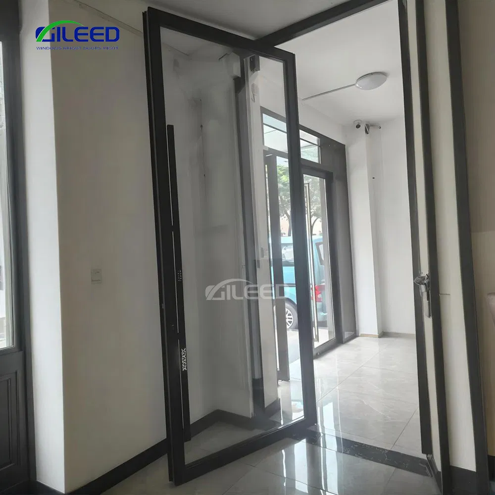 High End Design Aluminum Tempered Glass Pivot Door for Luxury Villa Hotel