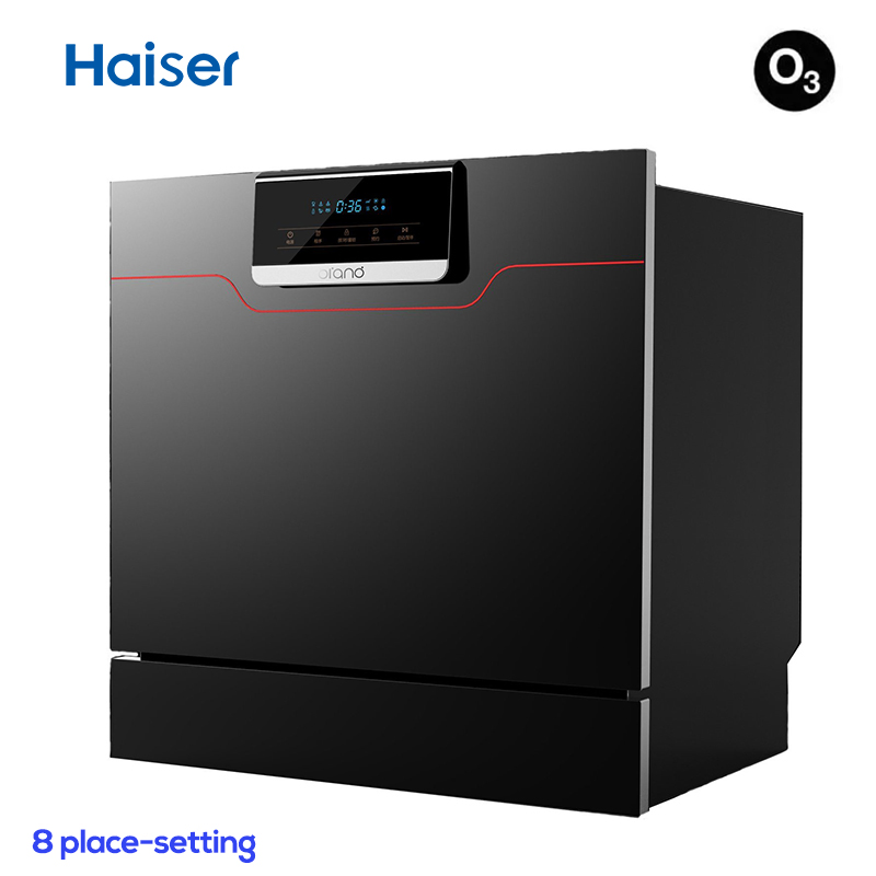 Black Glass Panel Multi Programs 8 Settings Dishwasher with Ozone Sterilization